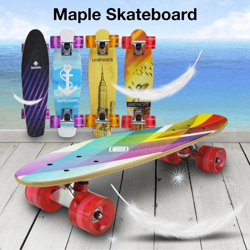 22 Inch Maple Skateboard With 4 Wheels 7 Layer Maple Deck Colorful Skateboard For Kids Beginners