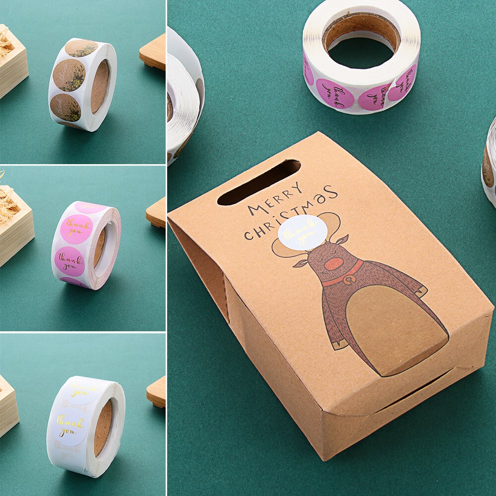 500 Labels/roll Kraft Round Flower Thank You Stickers Labels Scrapbooking Stickers for DIY Crafts Package Stationery Sticker