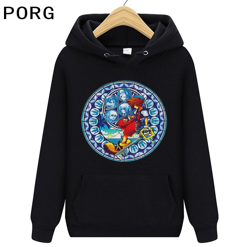 Kingdom Hearts Sora Hearts Funny Winter&spring Sweatshirts Men Casual Print Long Sleeve Hoodie Korean Style Clothes Tops: BK / M