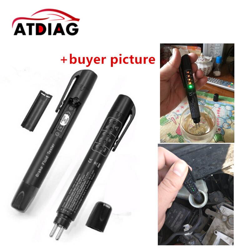 Remvloeistof Tester Pen Liquid Tester Met 5 Led Auto Voertuig Gereedschap Diagnostische Hulpmiddelen Remvloeistof Tester Voor DOT3/DOT4 Gratis