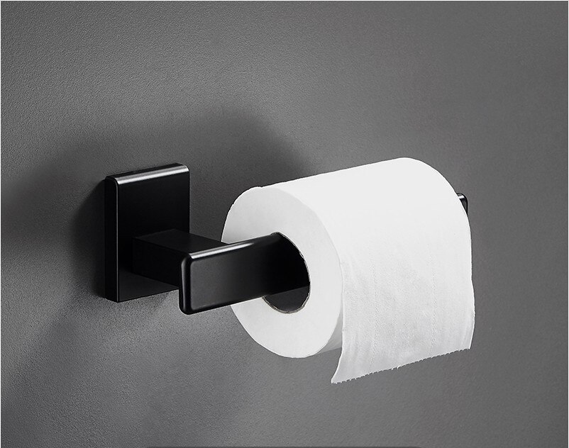 Sort aluminiumslegering badeværelse tilbehør sæt toiletpapir holder håndklæde hylde børste rack sæbe fad opbevaring brusebad krog: Papirholder a