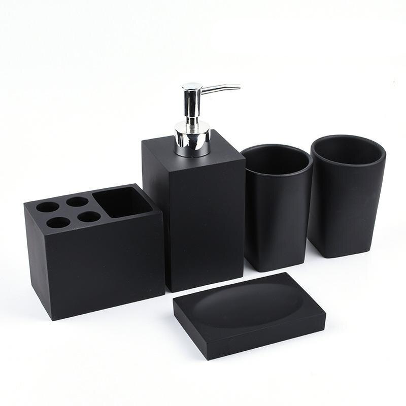 Juego de accesorios de baño de aspecto de mármol, 5 piezas, para encimera, baño, decoración de apartamento, kit de resina de imitación: Matte black