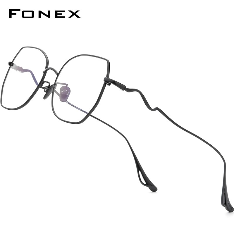 FONEX – monture de lunettes en titane pour femmes, de à la , surdimensionnée, carrée, Prescription optique, myopie, , 8561: Black