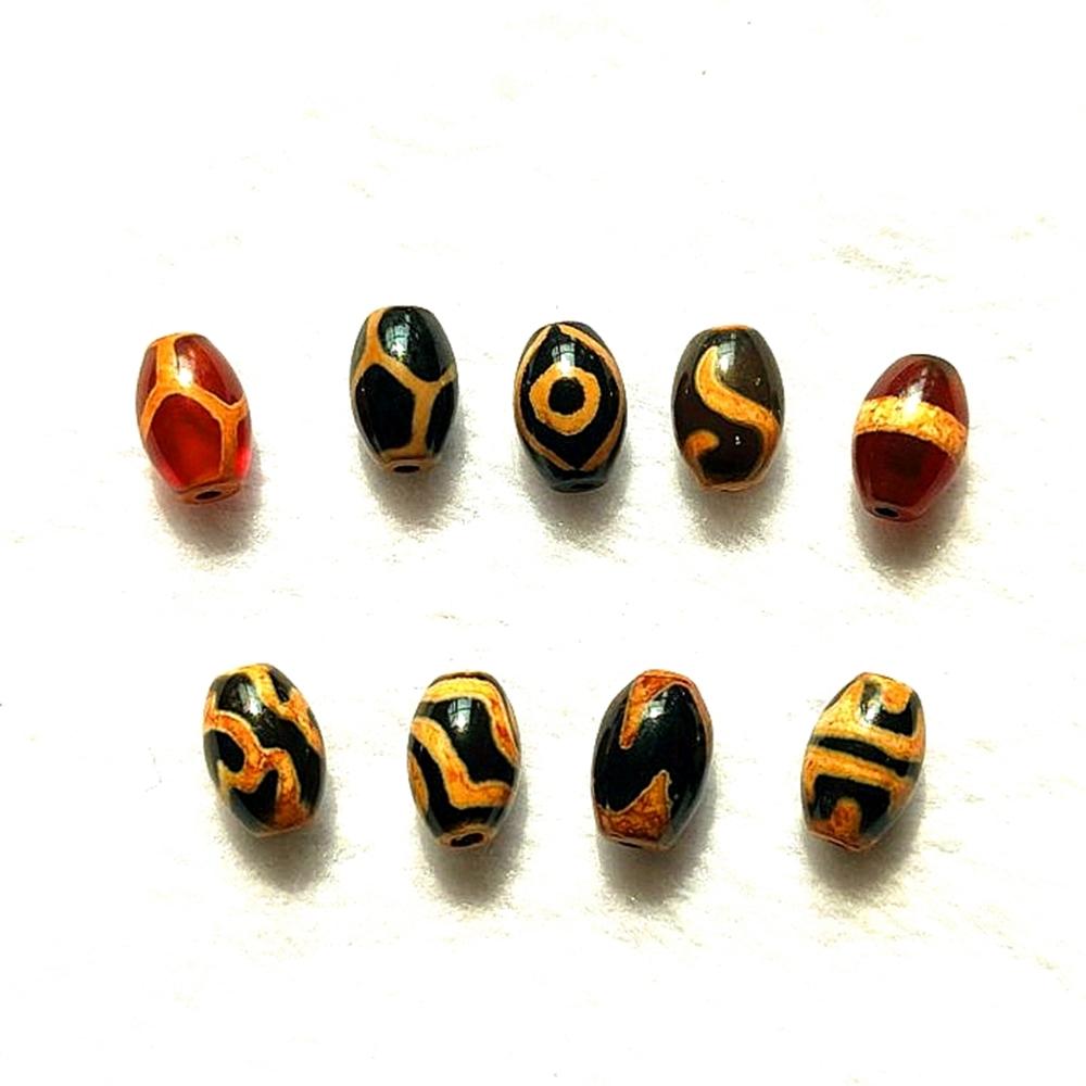 Agate Beads Black Earthen Gold Line DZI 8*12mm Double Tiger Teeth 2 Eyes Lotus 3pcs/Lot Men&Women Jewelry DIY