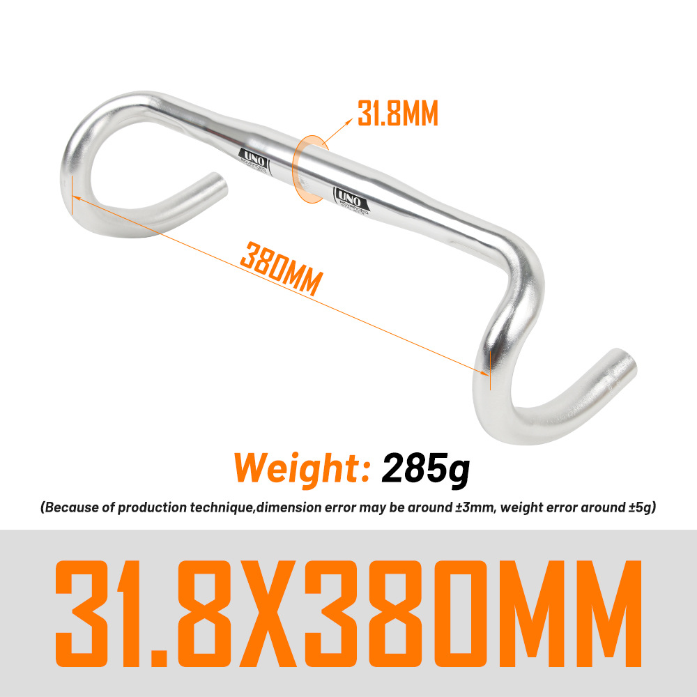UNO CR12 Aluminium Alloy Road Bicycle Handlebar Matte Bar Red/White Logo 25.4/31.8*380/400/420/440mm Bike Parts: 31.8-380 Silver