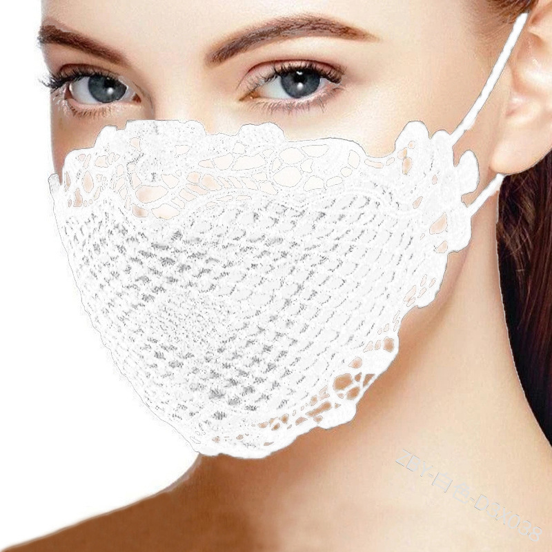 Women Lace Mask Reusable Breathable Safe Protection Face Masks Halloween Cosplay Reusable Mouth Halloween Cosplay Props: WHITE