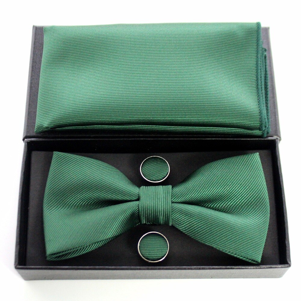 JEMYGINS BowTie Men's Formal Tie Bow Pocket Square Cufflinks Set Solid Color Bow Tie Hanky Set Business Wedding Bow Tie