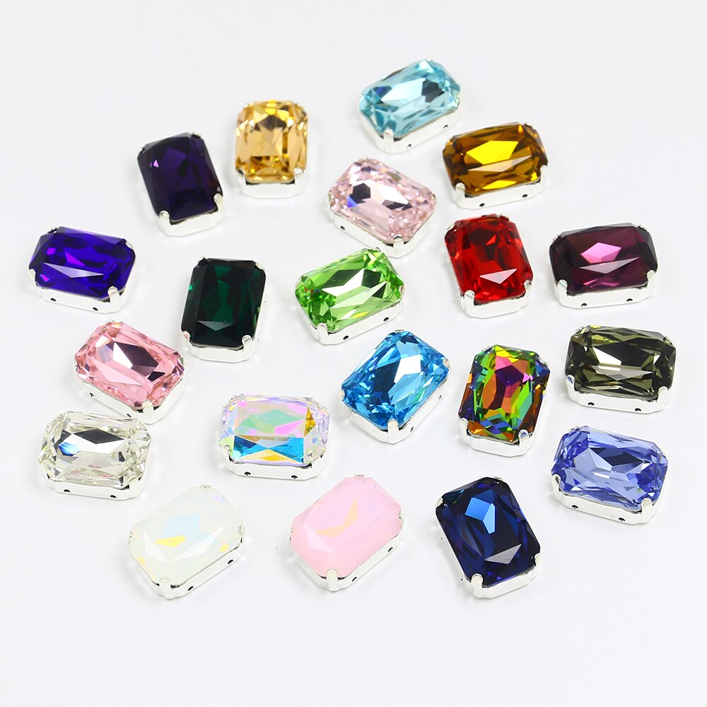 13*18mm 30 rechthoekige kristal naai-op losse platte strass steentjes met klauw naai-strass steentjes voor handwerkkleding