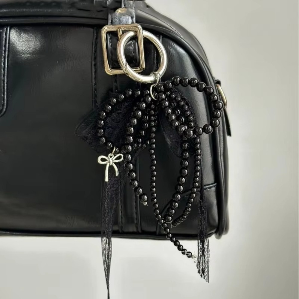 Moda metal pérola frisado chaveiro pêssego coração forma borla decoração saco de contas corrente pingente jóias saco acessórios: Rosa