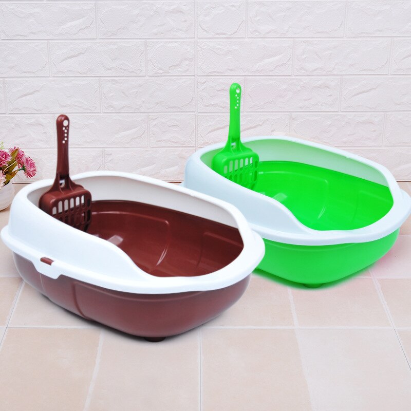 Open top Cat Litter Box Rimmed High Sides Plastic Pet Litter Box with Scoop#
