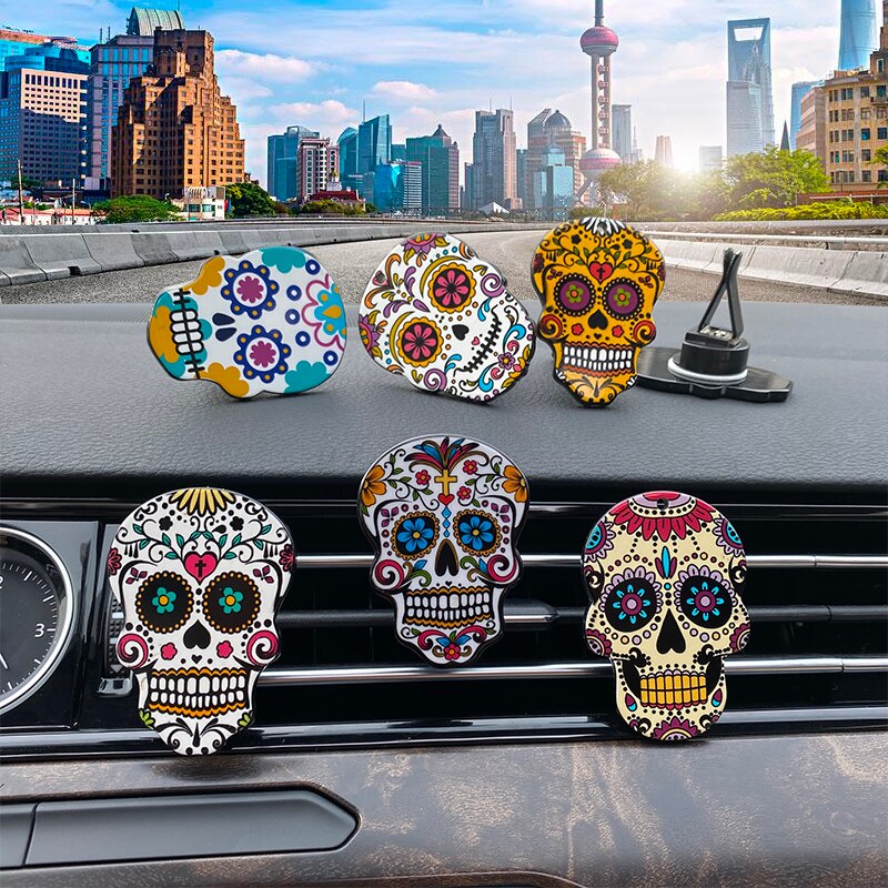 4*6cm Sugar Skull Auto Air Conditioner Outlet Decoration Perfume Clip Air Freshener Car Tuyere Fragrance Car Ornament 7 styles