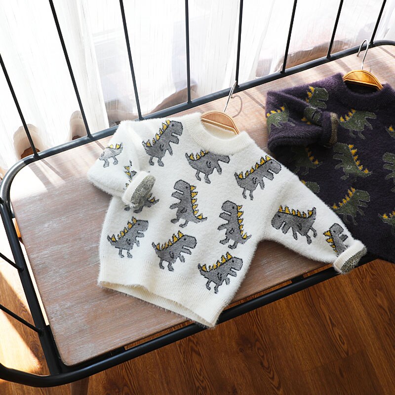 Baby gutt klær barn gutt genser høst vinter strikket varme klær barneklær dinosaur baby klær genser
