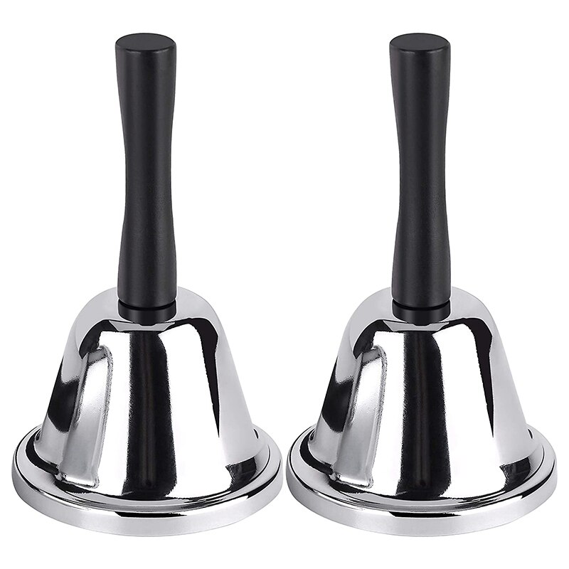 Luid Hand Bel, 2 Pack Zilver Staal Hand Bells Dinner Bells Voor Binnen Klas Bel, voor Voedsel Lijn, Alarm, Rinkelen: Default Title