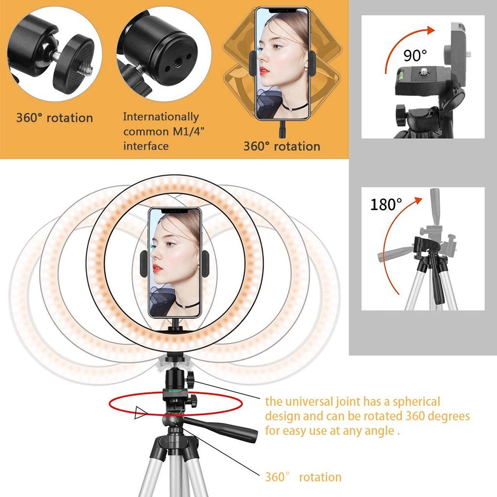 Ring Light 10 Inch 25 cm with Tripod 50 Inch 128 cm with Bluetooth Receiver Mobile Phone Holder 3 Lighting Modes Selfie Video