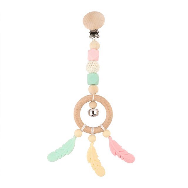 1pc baby træbitring dyr stjerne mobilholder tændingsvedhæng træ gym gnaver musik rangle silikone perler halskæde klips: Mynte