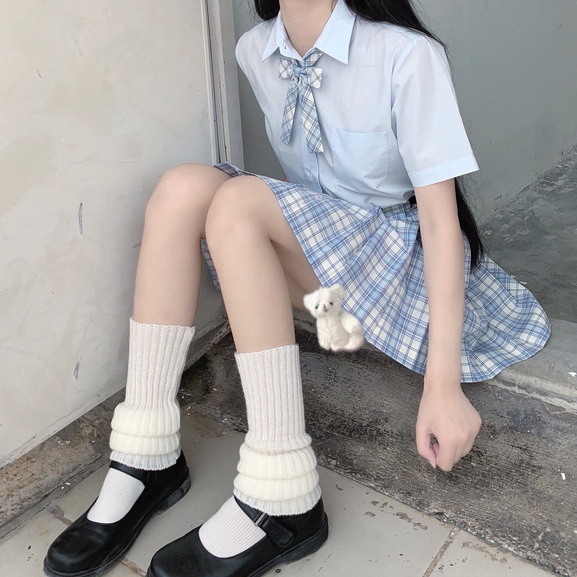 Calentadores de piernas Y2K e-girl para mujer, medias góticas a rayas, bonitas hasta la rodilla, elásticas, Hipster, cálidas, de punto, a la: white   A