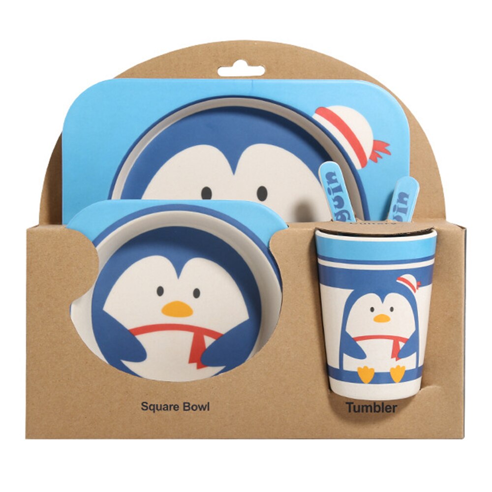 Juego de 5 unidades de vajilla para bebé, Bol de fibra de bambú Natural con taza, cuchara, plato, tenedor, platos de alimentación para niños, utensilios al por mayor: Naranja