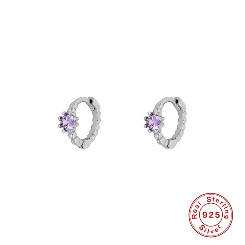 ROXI Bohemia Small Purple Zircon Stone Round Beads Hoop Earrings for Women Wedding Jewelry Earrings 925 Sterling Silver Brincos