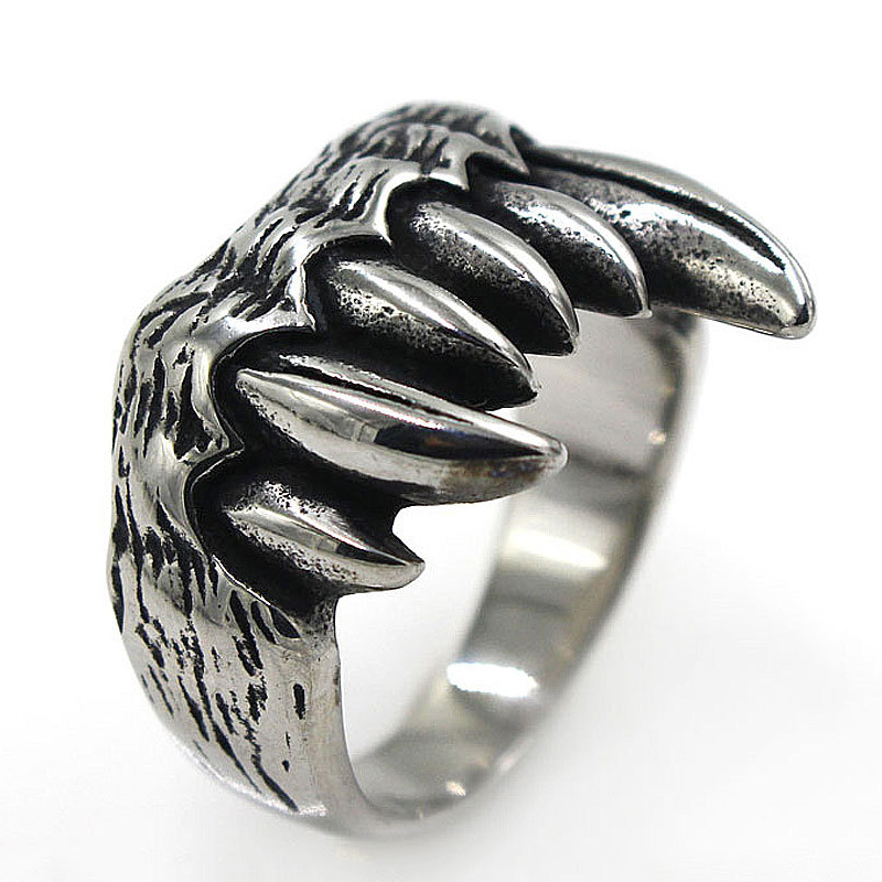 Unieke Beast Tanden Ring Mannen 316L Rvs Punk Biker Ringen Cool Gothic Devil Tanden Ringen Mannelijke Sieraden Cadeau