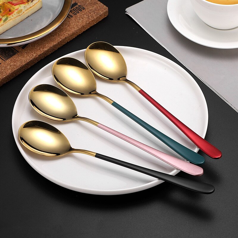 4Pcs Colorful Spoons Set Mirror Cutlery Set 304 Stainless Cutlery Set Spoon Silverware Set Box