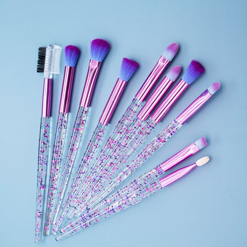Conjunto de brochas para ojos con purpurina, 10 Uds., bonito unicornio rosa, delineador de ojos, sombra de ojos, juego de brochas de maquillaje, herramientas de belleza cosméticas: Blue