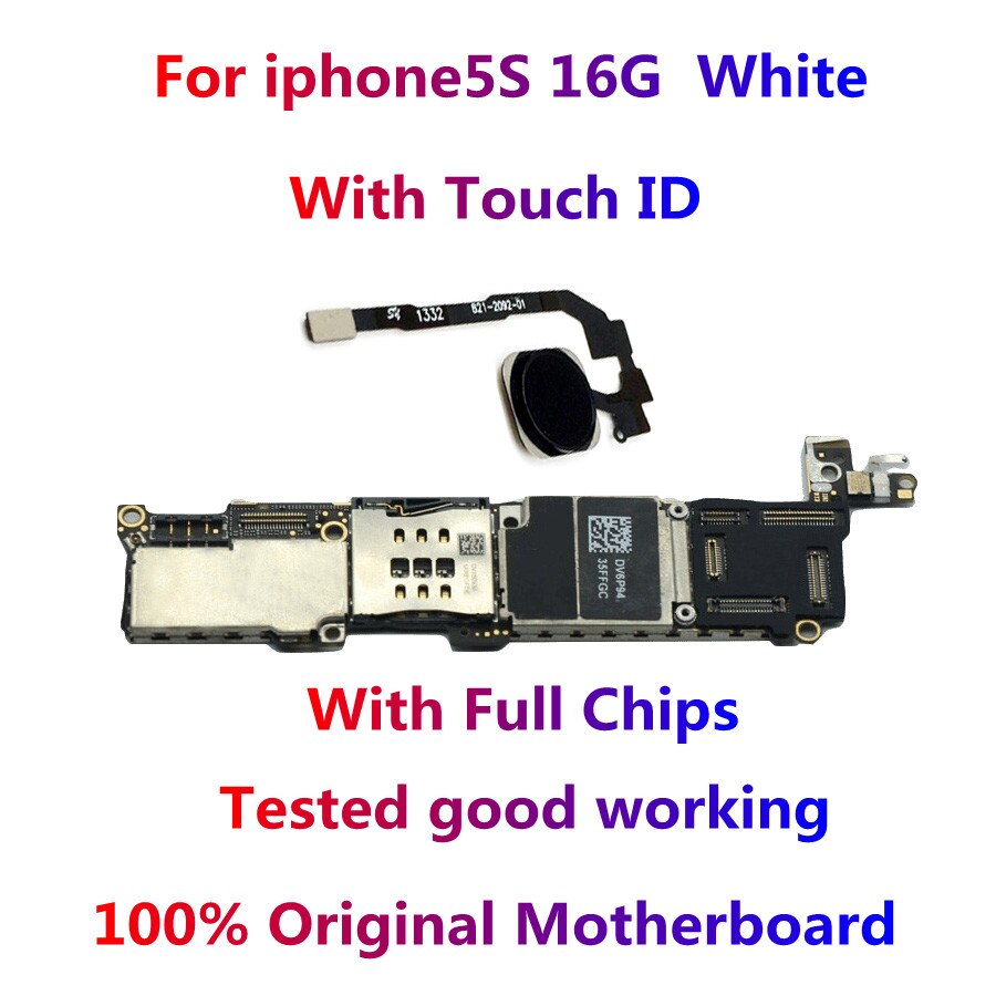 Originele Voor Iphone 5S Moederbord Met Touch Id/Zonder Vingerafdruk, originele Voor Iphone 5 4s Logic Board Assuranc: 16GB  White Touch ID