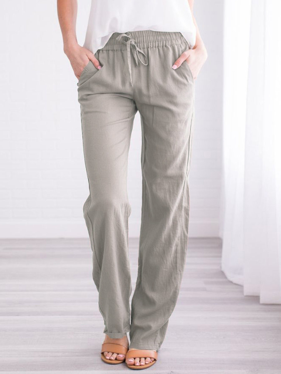 Spring/Summer Women's European and American Solid Cotton Hemp Drawstring Loose Relaxed Wide Leg Pants