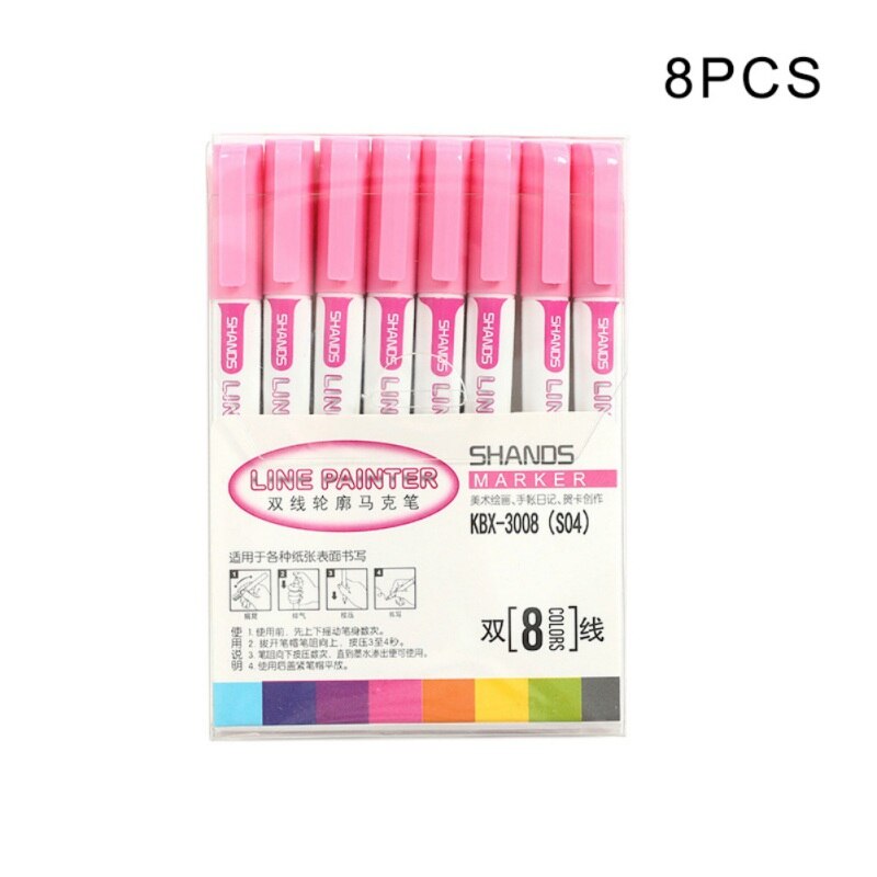 Dubbele Lijn Pen Card Schrijven en Tekenen Dubbele Lijn Overzicht Pen 9 Kleur Handschrift Pen Fine Liner Marker Scrapbooking pen: 8pcs red
