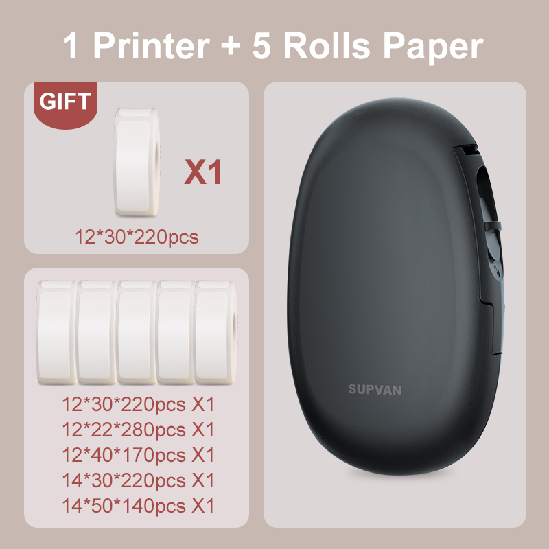 Supvan E10 Black Labeler with Paper Bluetooth Thermal Printer Labeling Machine Mini Sticker Printers Wireless Smart Label Maker: E10Black9