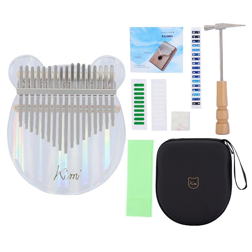 Kalimba Acrylic 17 Key Transparent Thumb Piano Mbira Sanza with Tuner Hammer Gig Kalimba Case Manual Christmas