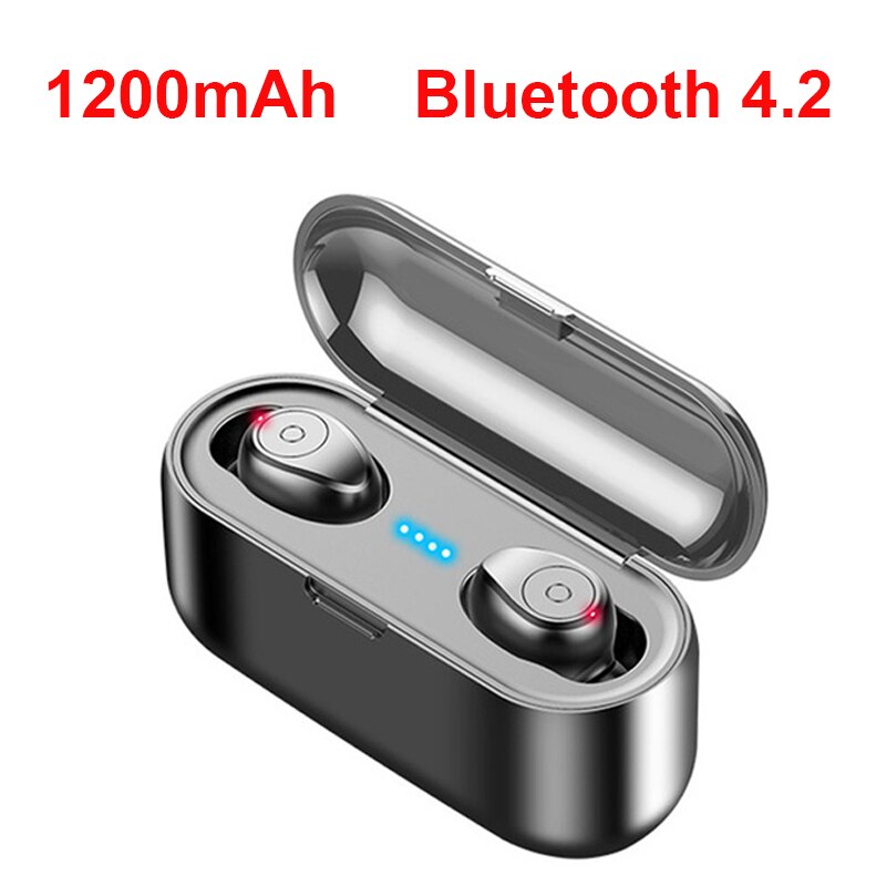 Bluetooth V5.0 Earphone Wireless Earphones 8D Stereo Sport Wireless Headphones Mini Earbuds Headset with Dual Mic 2000 mAh: Black Button  BT4.2