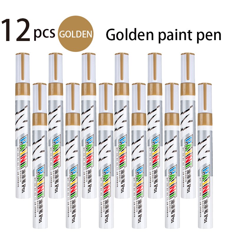 Color Waterproof Paint Marker Glass Plastic Ceramic Wood Metal Paper Car Paint Scratch Repair Pen Graffiti Tires Do Not Fade: 12 golden pens