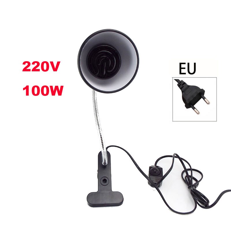 Kit de Mini lámpara de calor para reptiles, 50W, 75W, 100W, con luces de Clip E27, soporte de enchufe, lámpara de calefacción, juego de iluminación para tortugas: 100W  EU