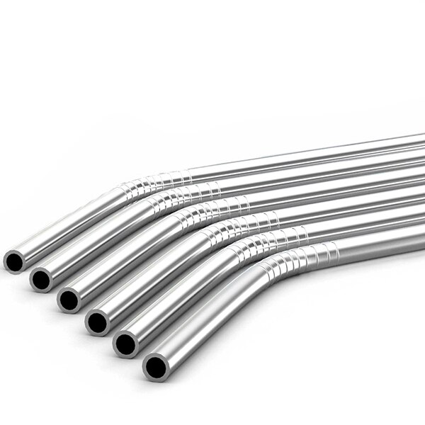 100/ metalen rietjes, herbruikbaar 304 roestvrijstalen drinkwaterleidingen 215 mm x 6 mm gebogen rietjes 100 stuks