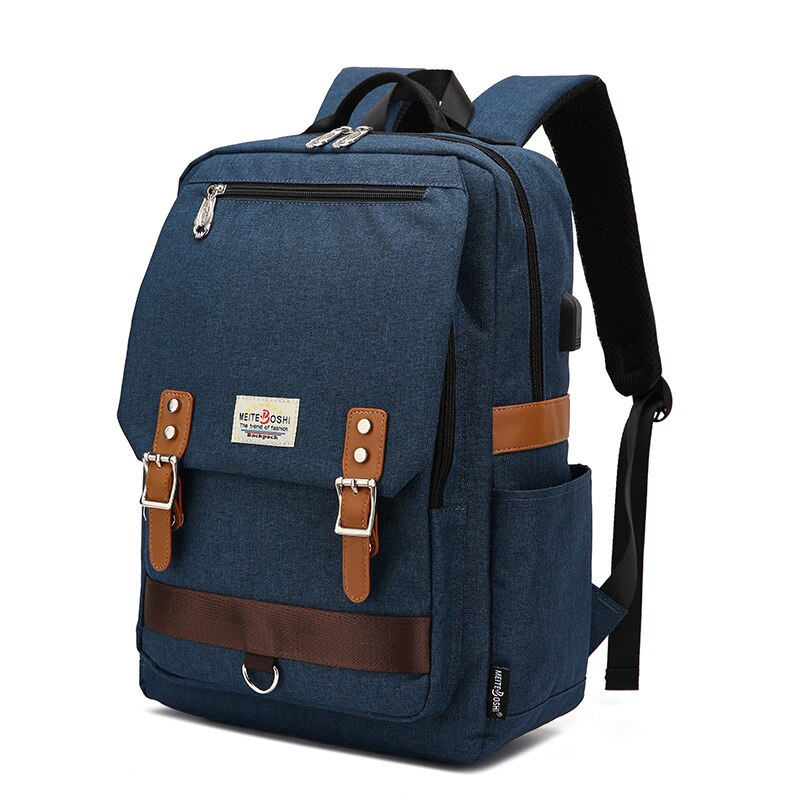 Vintage Laptop Backpack with USB Charging Port, Water Resistant Travelling Backpack Casual Daypacks School Shoulder Bag: Deep Blue