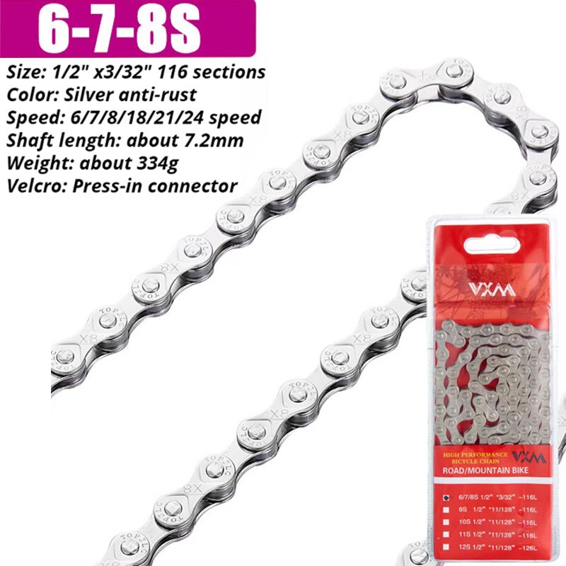 VXM-Cadena de plata antioxidante para bicicleta, eslabón rápido básico de 116L, 6, 7, 8, 9, 10, 11 y 12 velocidades, SHIMANO HG53, HG54, HG601, M6100: 6S 7S 8S