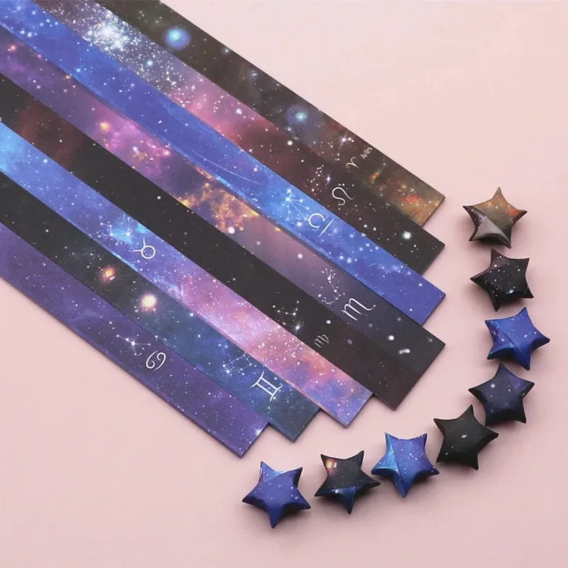 136 Outer Space Sky Origami Stars Paper Lucky Kawaii Star 8 Different Designs Decoration Folding Paper for Origami Arts Crafting