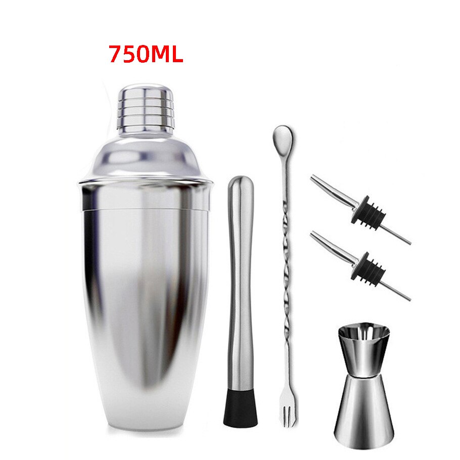 OAPE 6 Set Stainless Steel Barware Cocktail Shaker 550ML/750ML Mixer Wine Martini Shaker For Bartender Kit Drink Party Bar Tools: 750ML Set