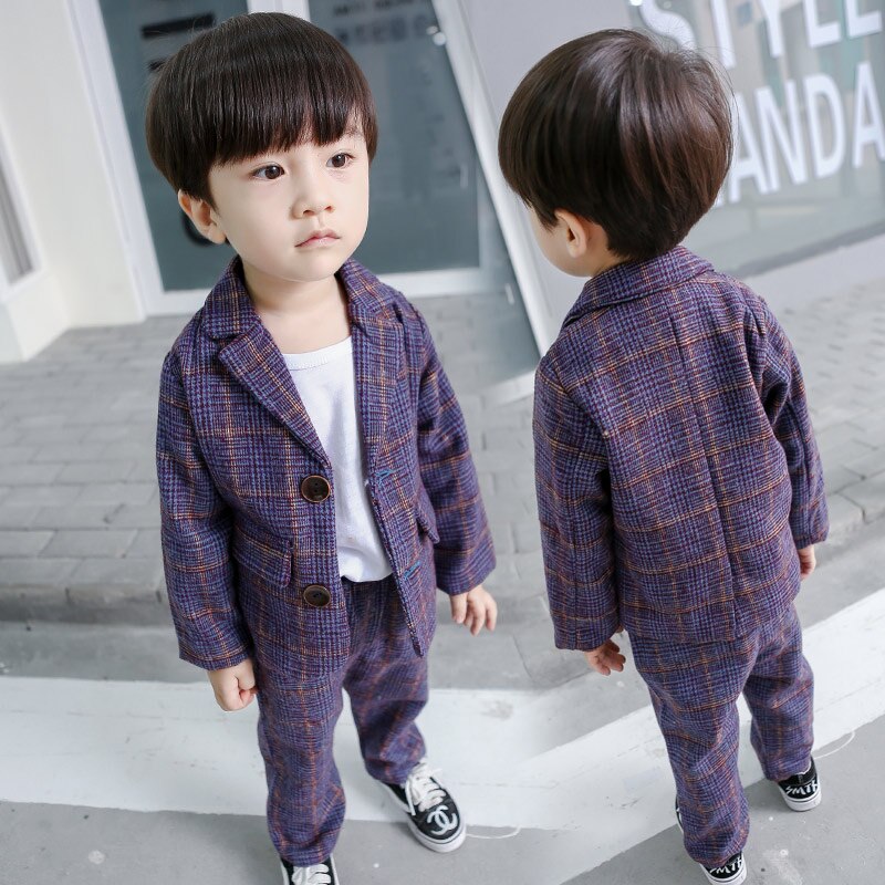Inghilterra Stile del Vestito dei bambini 2 Pcs Del Bambino Boys & Girls Primavera Autunno Nuovo Plaid Capretti del Vestito casual Vestiti Set giacca sportiva del Cappotto + Pantaloni X76