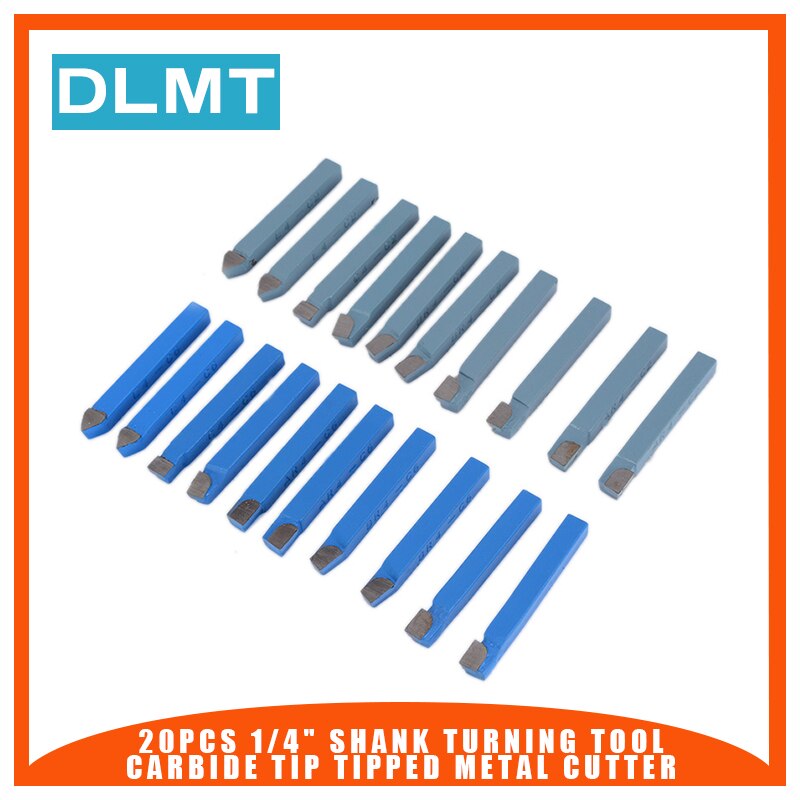 20 pc 1/4 Schacht Draaigereedschap Carbide Tip Getipt Metalen Cutter C-2/C-6 Grade Bits CNC Snijden Draaibank Gereedschap houder
