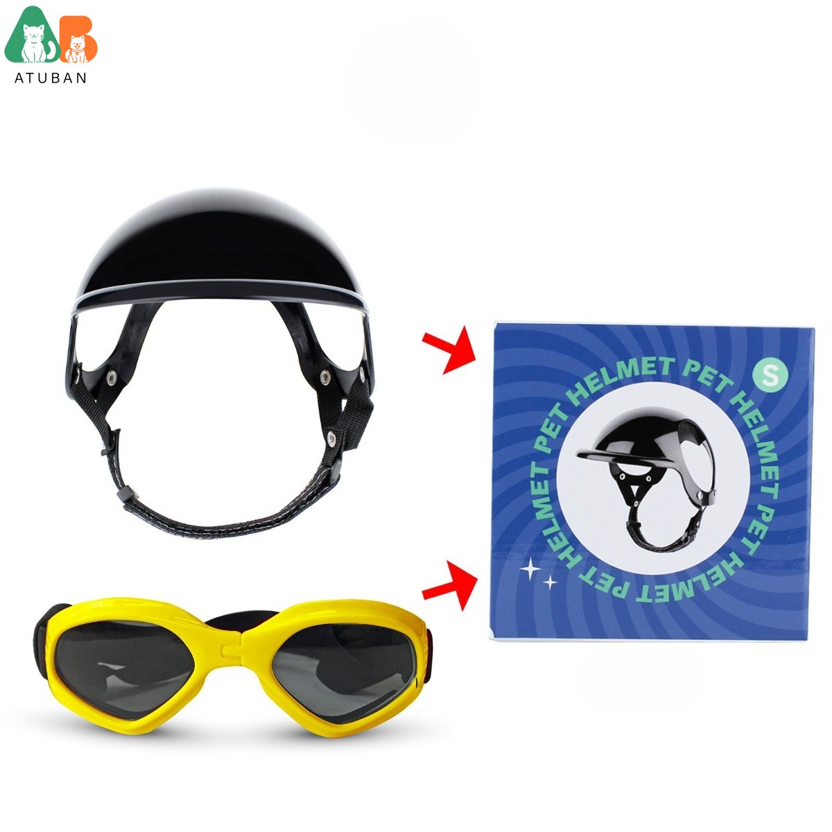ATUBAN Cool Pet Motorcycle Helmet - Lightweight Goggles & Ear Holes , Stylish Protection for Small Dogs Riding & Driving: M / Yellow