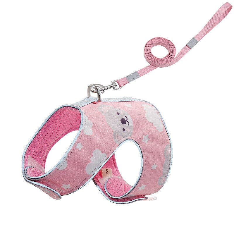 Katze nutzbar machen Katze Leine einstellen Polyester Reflektierende Karikatur aufbringen Haustier nutzbar machen Einstellbar Büste Klett Sicherheit Schnalle: Rosa Grizzly Bär / XS(Velcro)