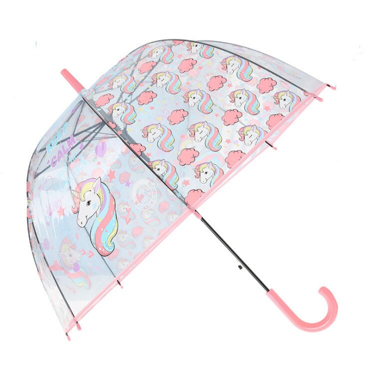 Eenhoorn Paraplu Cartoon Milieubescherming Transparante Paraplu Lady Straight Handvat Paraplu Apollo Vogelkooi Stijl