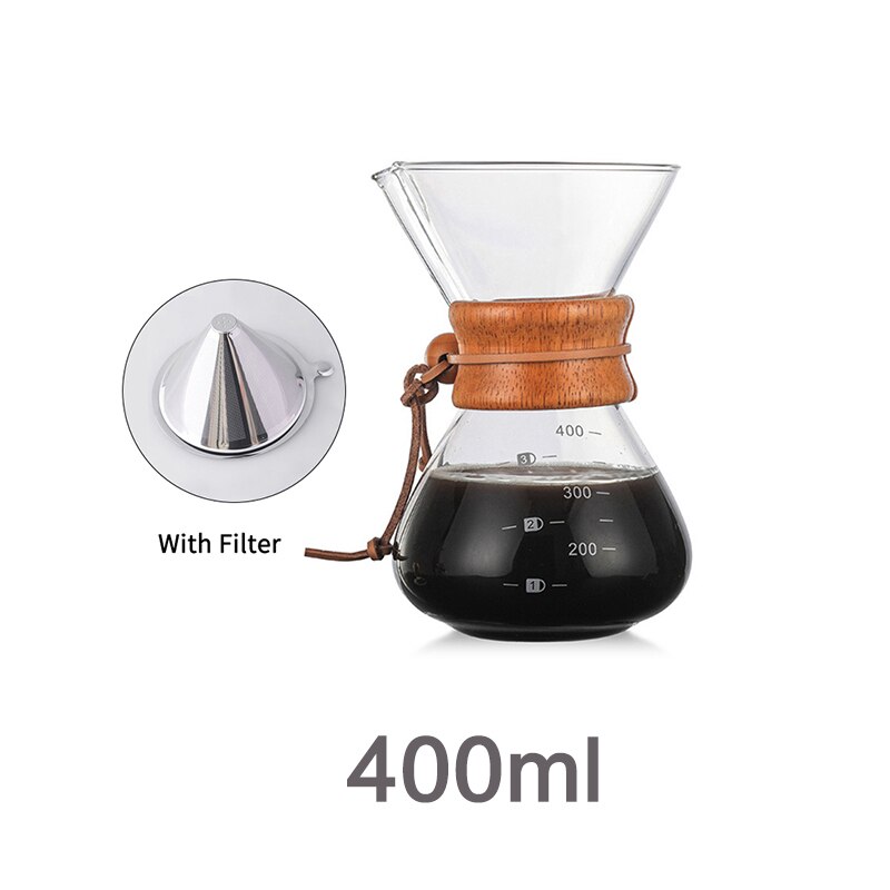400ml 600ml 800ml Espresso Coffe Machine tea water Pot set Stainless Steel Filter Pot Resistant Glass Maker Coffee Pot: 400ml with filter