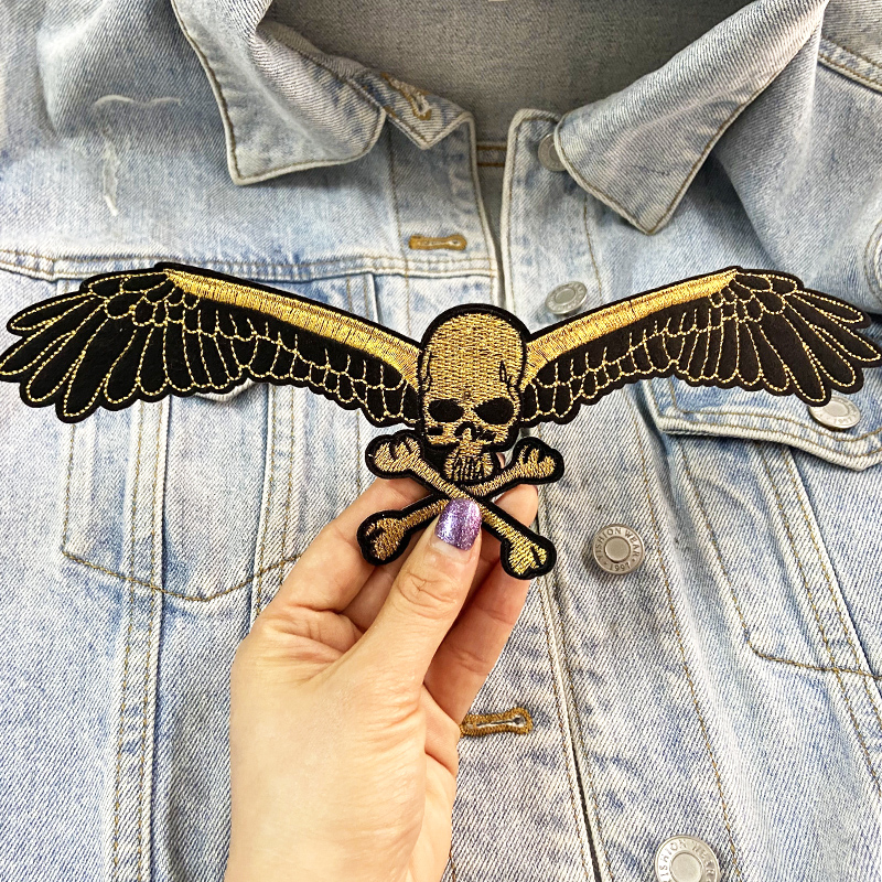 Parches de motociclista Punk para ropa, parches bordados con alas de calavera para ropa, pantalones vaqueros, chaqueta, apliques, insignias de parche para motocicleta