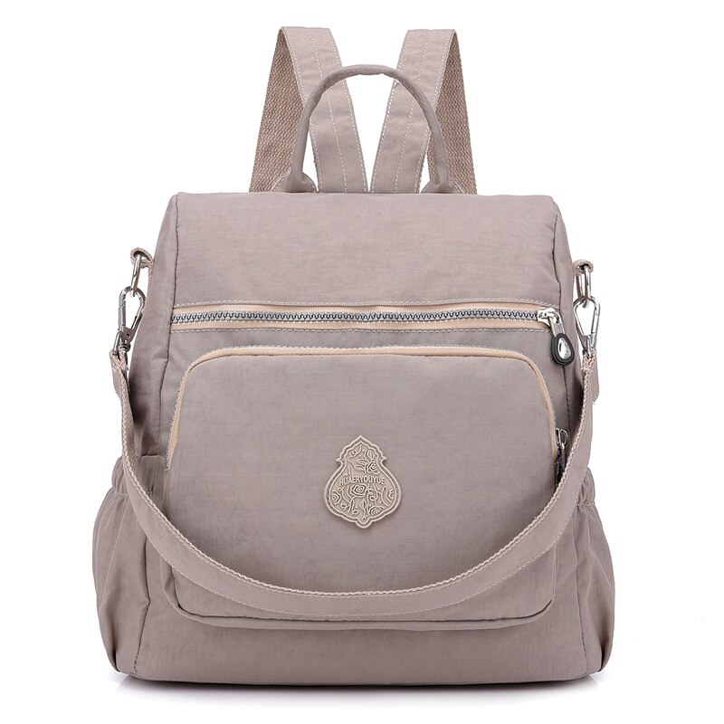 Preppy Style Women Backpack Waterproof Nylon School Bag Lady Women's Rucksack Female Casual Travel Shoulder Bag Mochila Feminina: Khaki