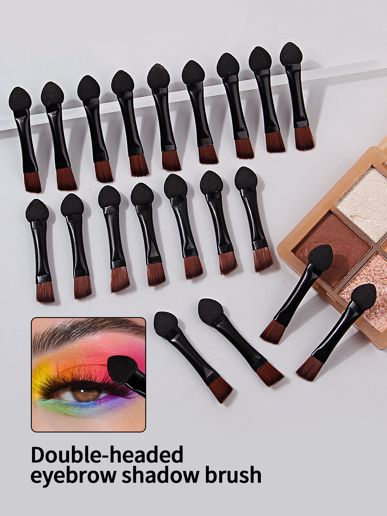 20Pcs Double Head Makeup Brush Aluminum Tube Bevel Eyebrow Brush Mini Dual Purpose Small Sponge Brush Eye Shadow Brush