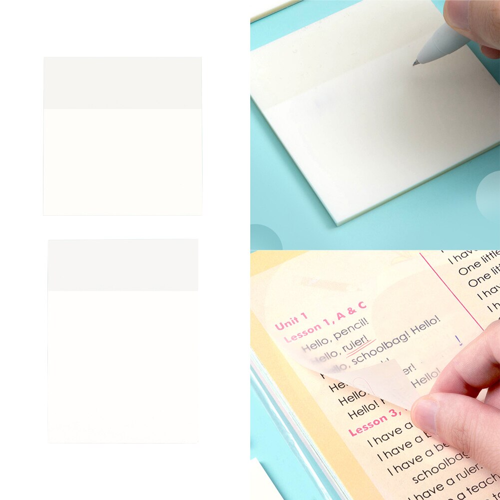 Students DIY School Stationery Home Office Transparent Self-Stick Note Removable Reusable Pet 50 Sheets Practical Waterproof
