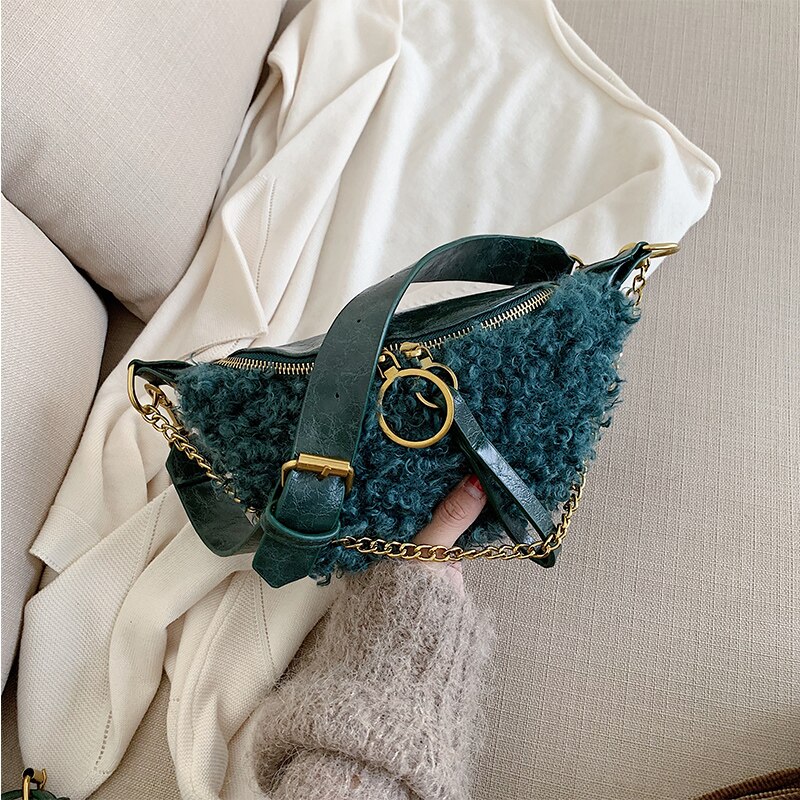 Dames kleine borsttas zachte pluche dames handtas ketting schoudertas messenger bag: Groente