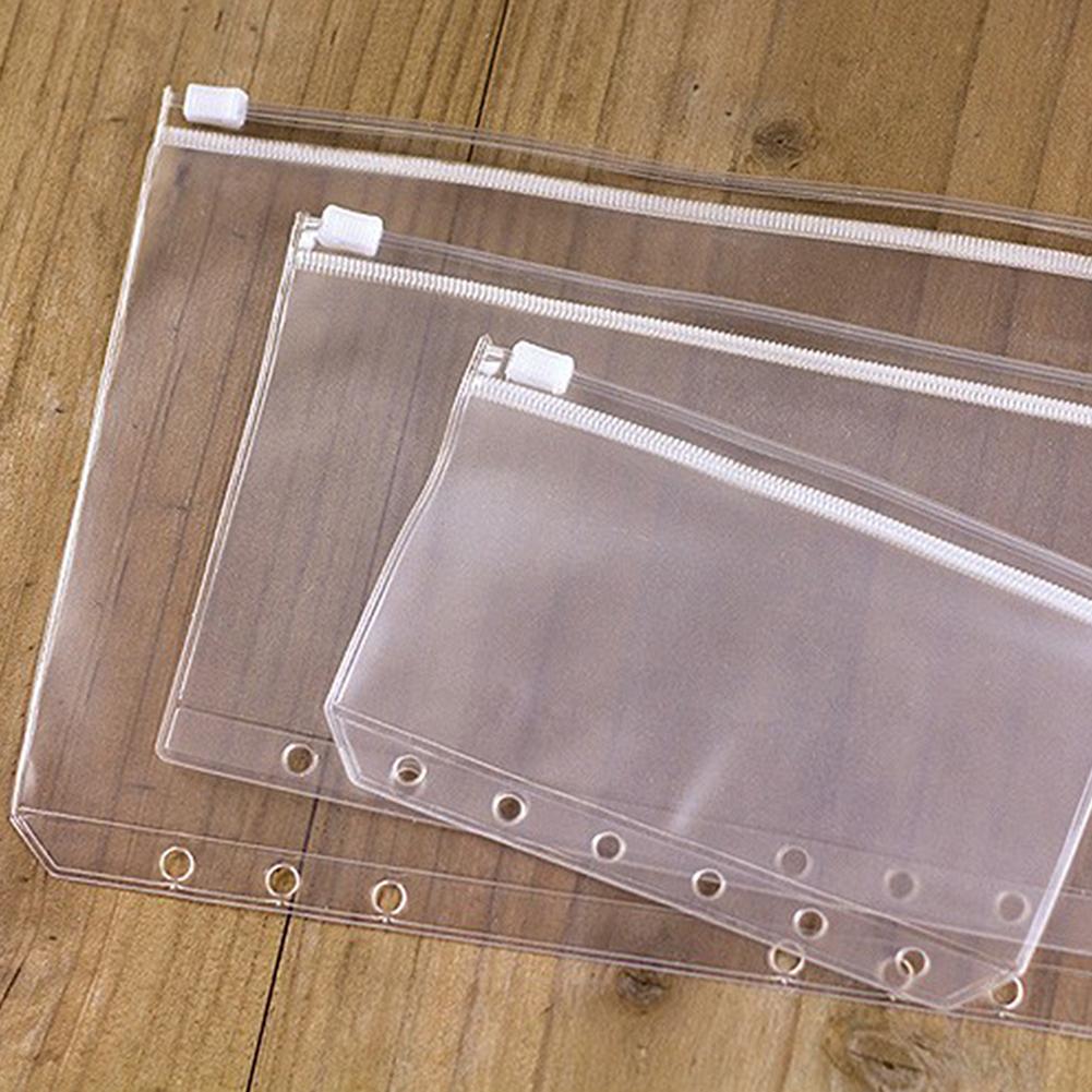 Loose-leaf Storage Bag Transparent PVC A5 A6 A7 Insert Pocket With Custom Zipper Document Notebook Ring Pocket Office stationery